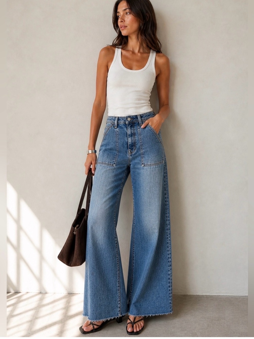 Pistola Penny Utility High Rise Wide Leg Jeans Color Canal